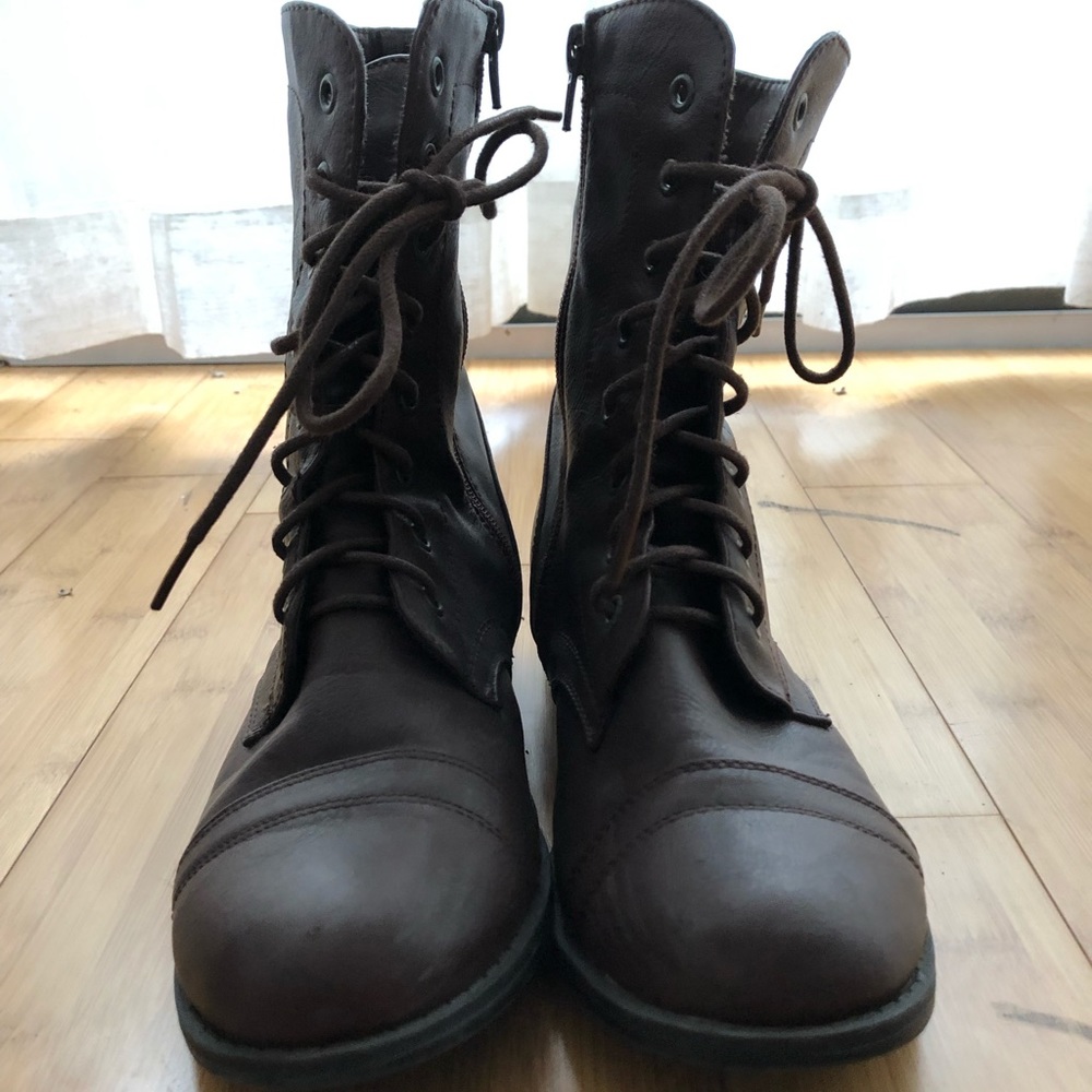 Brown combat boots